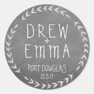 Sticker Rond Mariage Chalkboard moderne Wreath