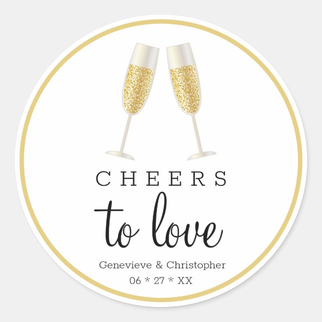 Sticker Rond Mariage Champagne Gold pour l'amour (Devant)