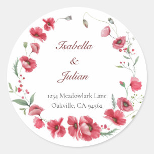 Sticker Rond Mariage Champêtre aux Pavots et à la Lavande 