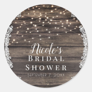 Sticker Rond Mariage Champêtre Bois Brun Cendré Dentelle & Lumi