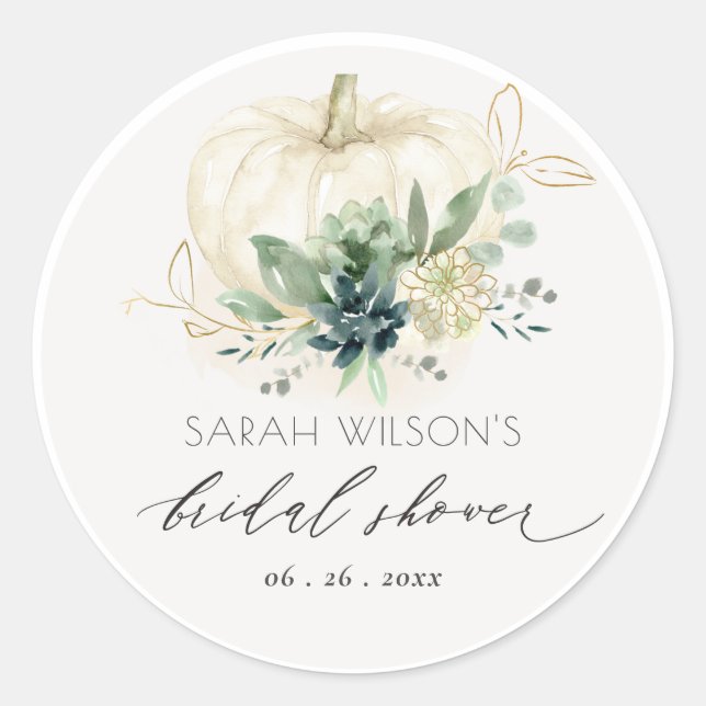 Sticker Rond Mariage Champêtre Citrouille Succulente Bleu Vert (Devant)