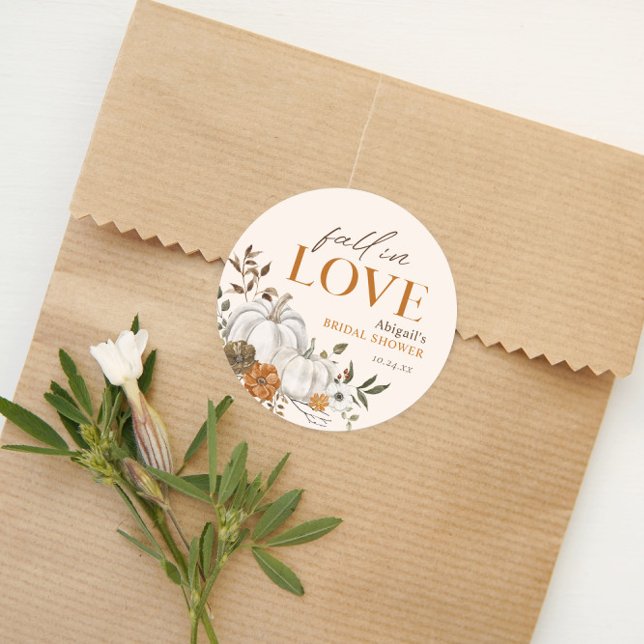 Sticker Rond Mariage Champêtre de Citrouille Florale  (Rustic Floral Pumpkin Bridal Shower Round Sticker Autumn Gift Tag Label)