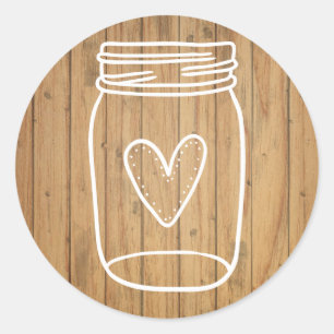 Sticker Rond Mariage champêtre en pot Mason en bois marron RSVP