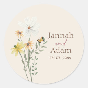 Sticker Rond Mariage Champêtre Fleur de Tournesol Jaune Fantais