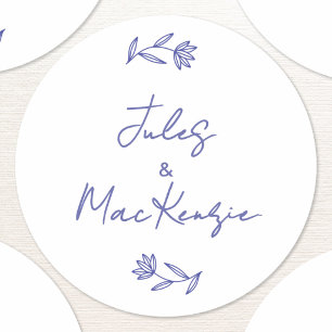 Sticker Rond Mariage Champêtre Fleur Sauvage Bleu Méditerranéen