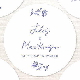Sticker Rond Mariage Champêtre Fleur Sauvage Bleu Méditerranéen