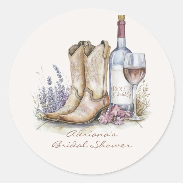 Sticker Rond Mariage Champêtre Floral avec Bottes et Bulles (Devant)