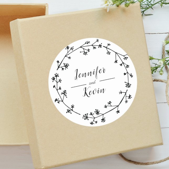 Sticker Rond Mariage champêtre moderne aux fleurs sauvages rust (Modern rustic wildflower sticker adds folk-inspired charm to wedding stationery.)