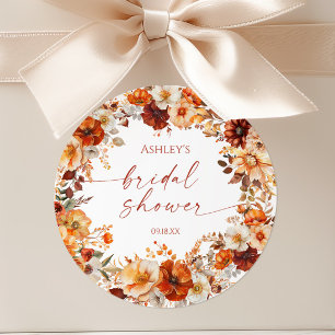 Sticker Rond Mariage Champêtre Orange Bourgogne Fleurs Shower