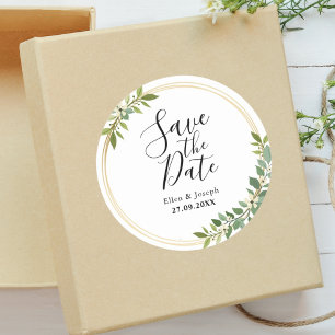 Sticker Rond Mariage champêtre vert avec des fleurs sauvages, c