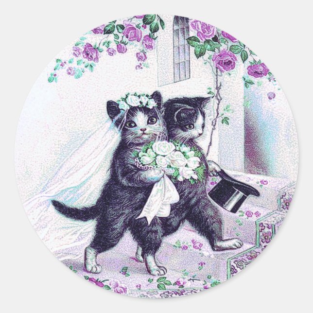 Sticker Rond Mariage Chats Purple Occasion spéciale (Devant)