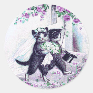 Sticker Rond Mariage Chats Purple Occasion spéciale