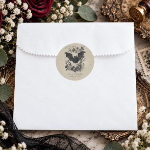 Sticker Rond Mariage Chauve-Souris Noir Gothique Vintage Tan