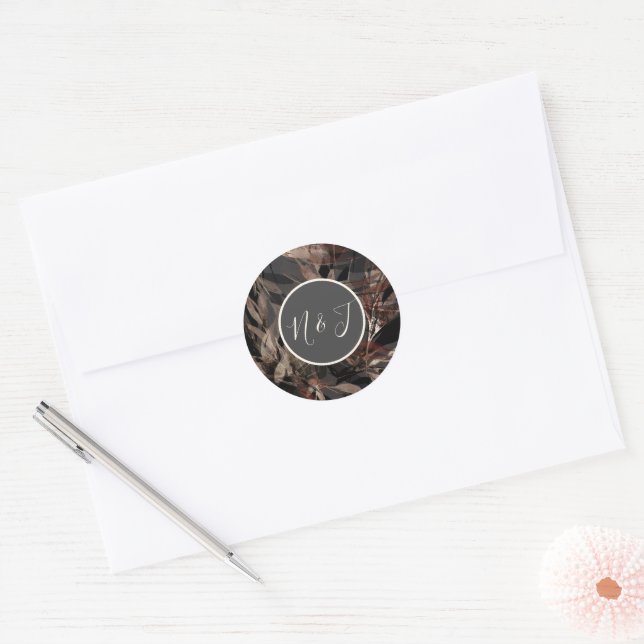 Sticker Rond Mariage chic botanique floral bronze gras  (Enveloppe)