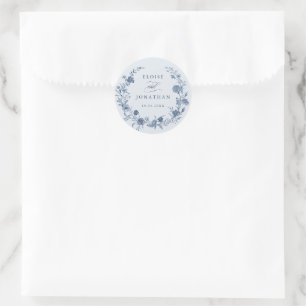 Sticker Rond Mariage Chic Classique Victorien Bleu à la Françai