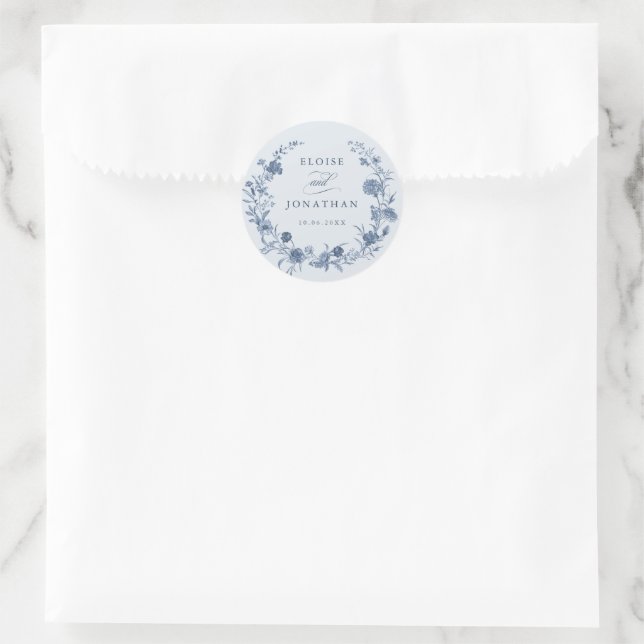 Sticker Rond Mariage Chic Classique Victorien Bleu à la Françai (Sac)