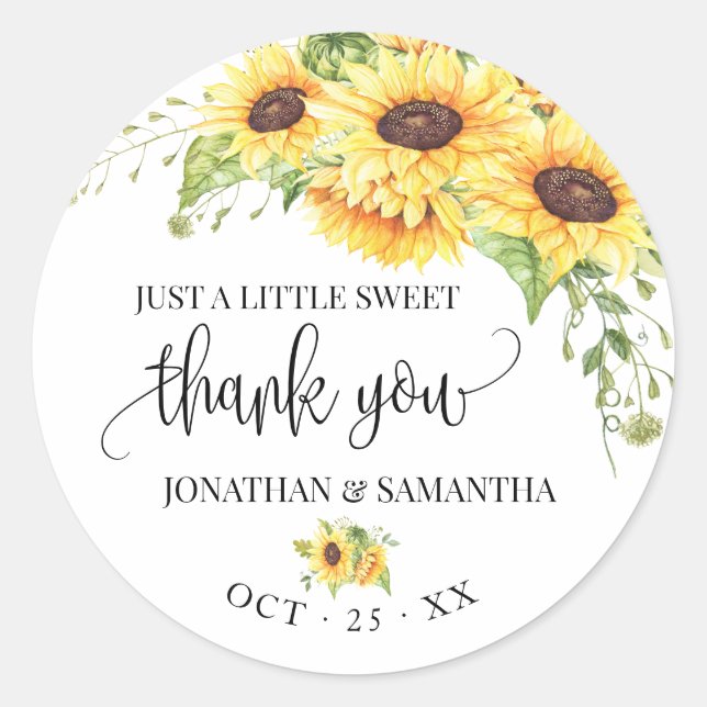 Sticker Rond mariage chic et floral de tournesol merci (Devant)