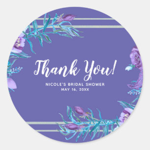 Sticker Rond Mariage Chic Floral Ultra Violet Pourpre & Aqua