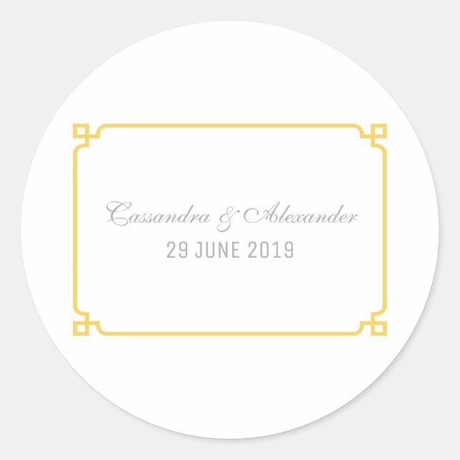 Sticker Rond Mariage chic Jaune Déco (Devant)