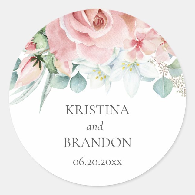 Sticker Rond Mariage chic Kristina Floral Rose Boho (Devant)