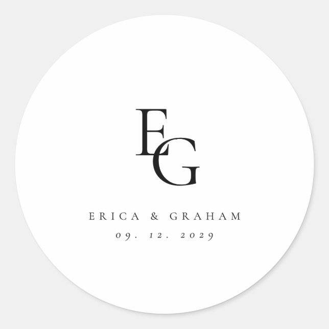 Sticker Rond Mariage Chic Minimal Monogramme (Devant)