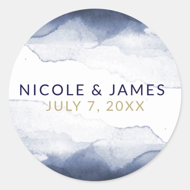 Sticker Rond Mariage chic moderne aquarelle bleu marine (Devant)