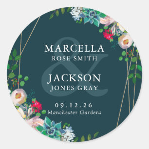 Sticker Rond Mariage Chic Succulents & Or