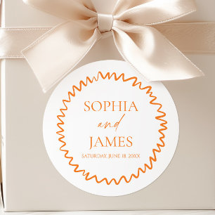 Sticker Rond Mariage Citron Ondeux Fantaisiste Orange