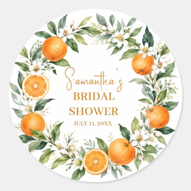Sticker Rond Mariage Citron Orange Main Squeeze (Devant)