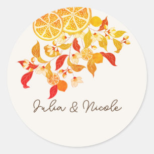Sticker Rond Mariage Citronné Frais Feuillage Citronné