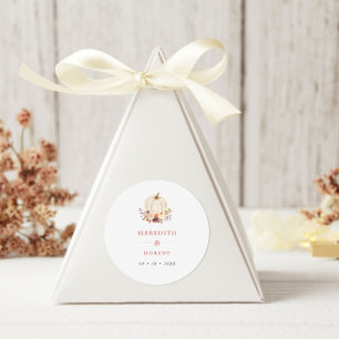 Sticker Rond Mariage Citrouille Blanche Fleurs Violettes & Terr