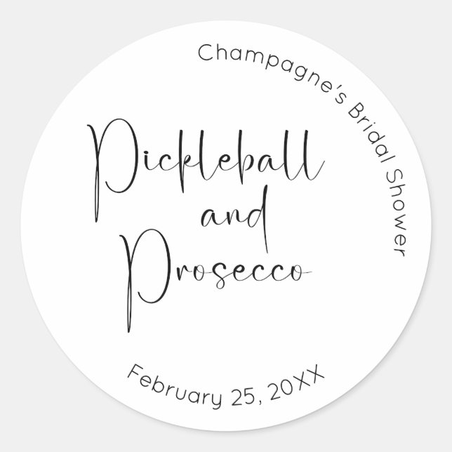 Sticker Rond Mariage civil contemporain Pickleball & Prosecco (Devant)
