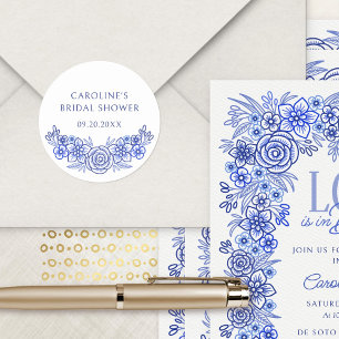 Sticker Rond Mariage civil Robe de soirée Florale Bleue Françai