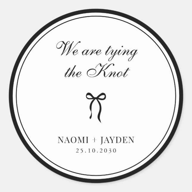 Sticker Rond Mariage Classique Ancien Argent Noir & Blanc (Devant)
