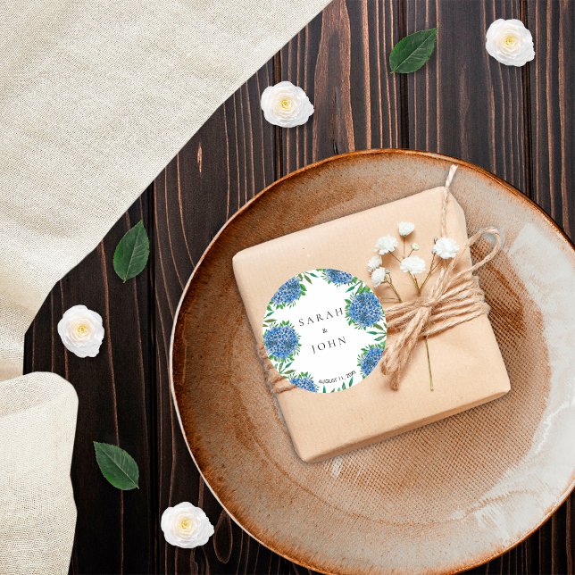 Sticker rond Mariage classique Blue Hydrangeas (Créateur téléchargé)