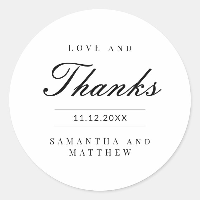 Sticker Rond Mariage Classique Élégant Merci (Devant)
