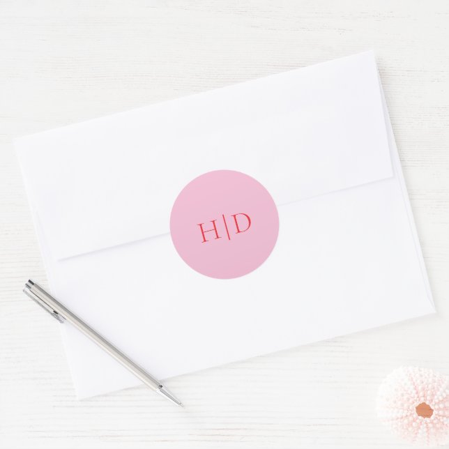 Sticker Rond Mariage Classique Élégant Rose et Rouge (Enveloppe)