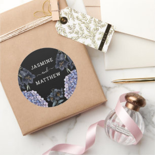 Sticker Rond Mariage Classique Fantaisiste Chic à Fleurs Noires