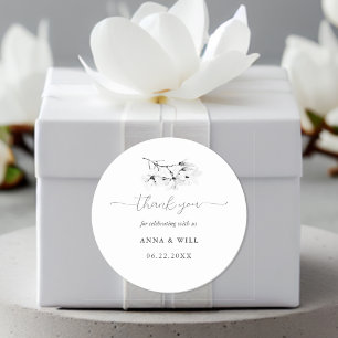 Sticker Rond Mariage classique Magnolia Noir Blanc Floral Favor