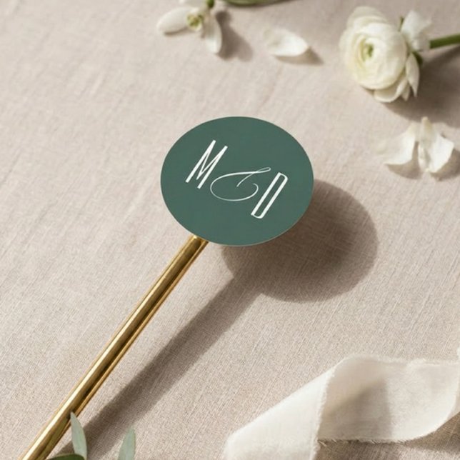 Sticker Rond Mariage Classique Monogramme Écriture Élégante (Créateur téléchargé)