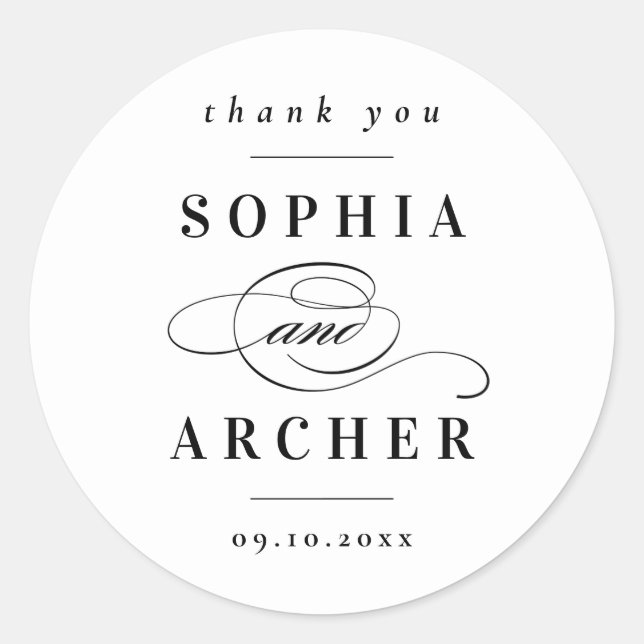 Sticker Rond Mariage Classique Noir et Blanc (Devant)