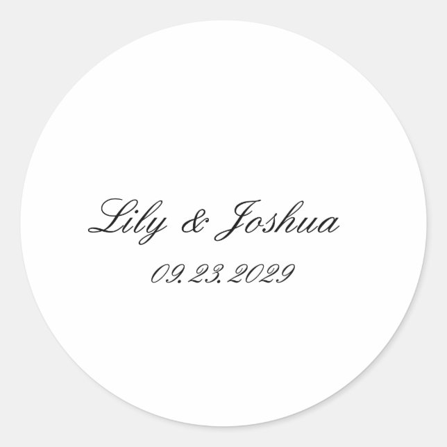 Sticker Rond Mariage Classique Noir et Blanc Intemporel (Devant)