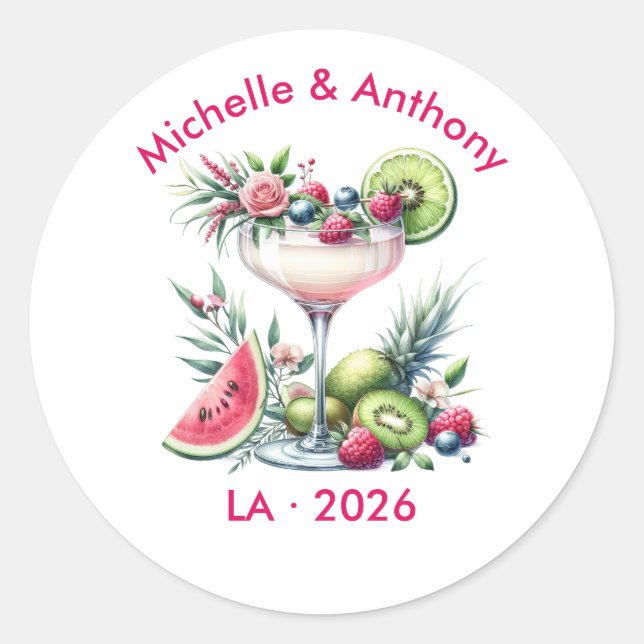 Sticker Rond Mariage Cocktail Rose Tropical (Devant)