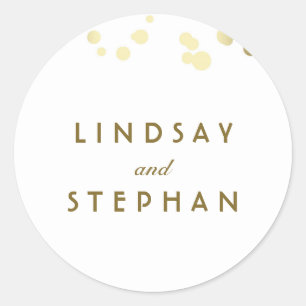Sticker Rond Mariage Confetti blanc et or