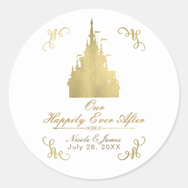 Sticker Rond Mariage Conte de Fées Château Princesse Feuille d' (Devant)