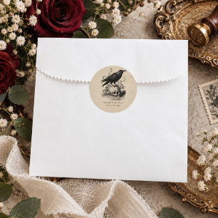Sticker Rond Mariage corbeau noir gothique vintage toile marron