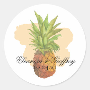 Sticker Rond Mariage côtier de l'ananas tropical d'été