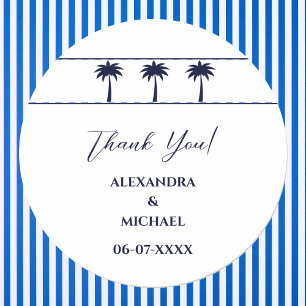 Sticker Rond Mariage côtier de palmier blanc de marine Merci cô