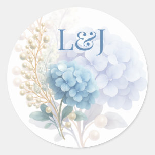 Sticker Rond Mariage couleur bleu d'aquarelle romantique Pearl