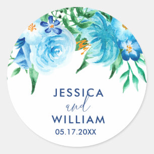 Sticker Rond Mariage couleur d'aquarelle bleu